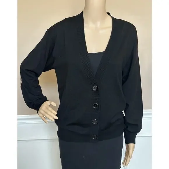 Burberry Dornoch Wool Black Elbow Patch Cardigan Sweater Small 8091030 NWT $860 - Picture 2 of 10